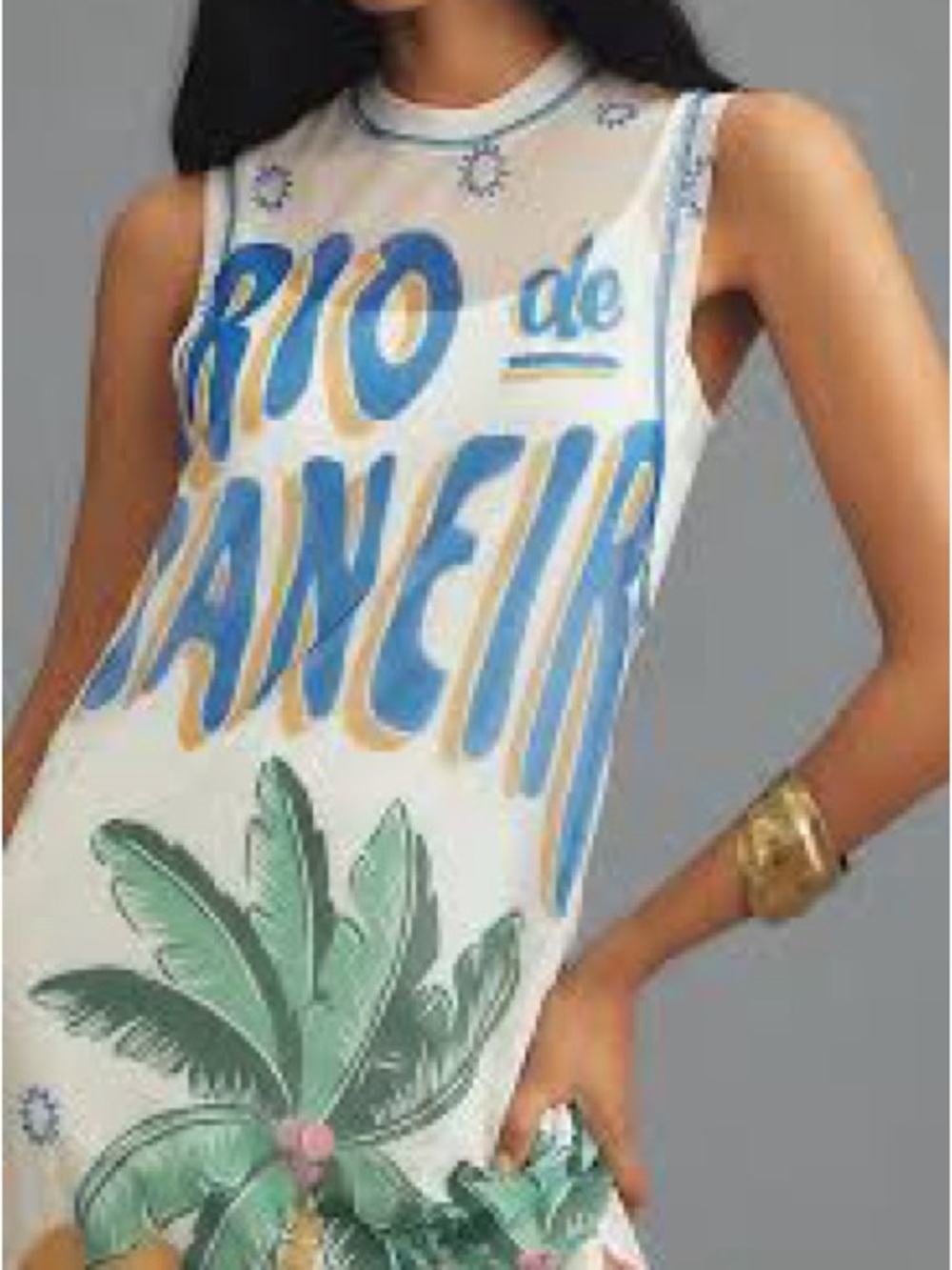 Farm Rio for Anthropologie Rio de Janeiro Mesh Maxi Dress Size Small Tropical - Picture 2 of 10